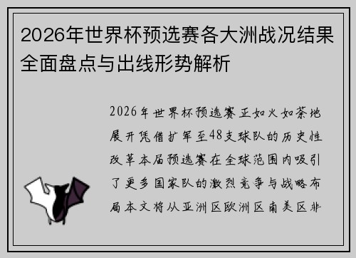 2026年世界杯预选赛各大洲战况结果全面盘点与出线形势解析